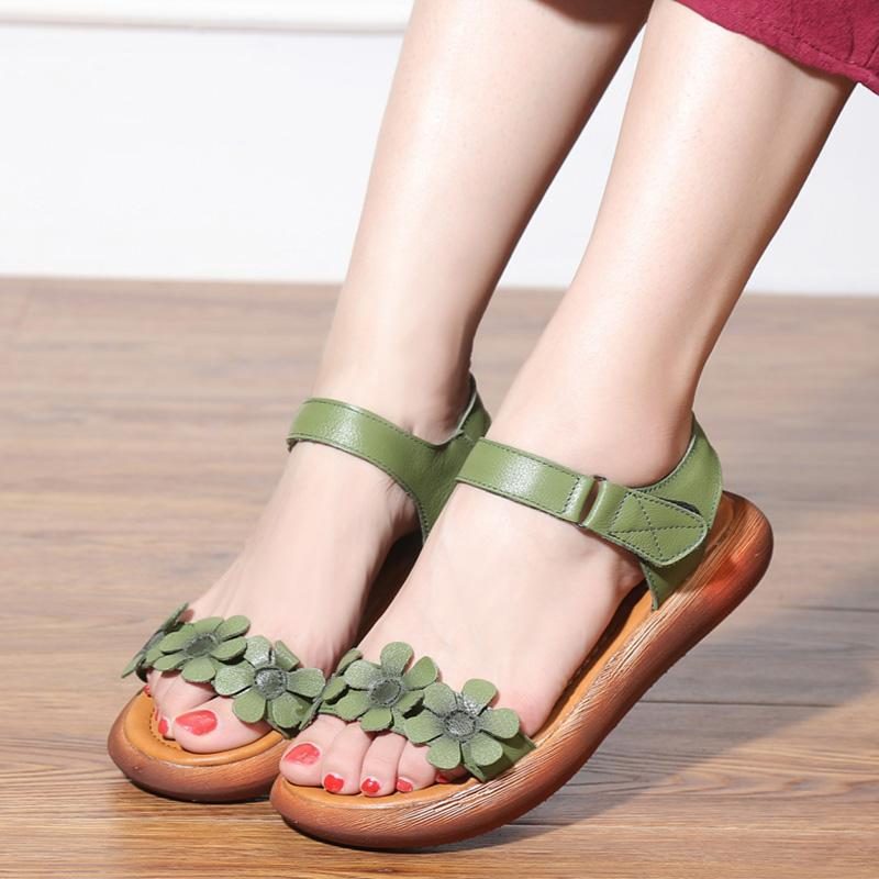 Sommer-retro-leder-blumen-damensandalen