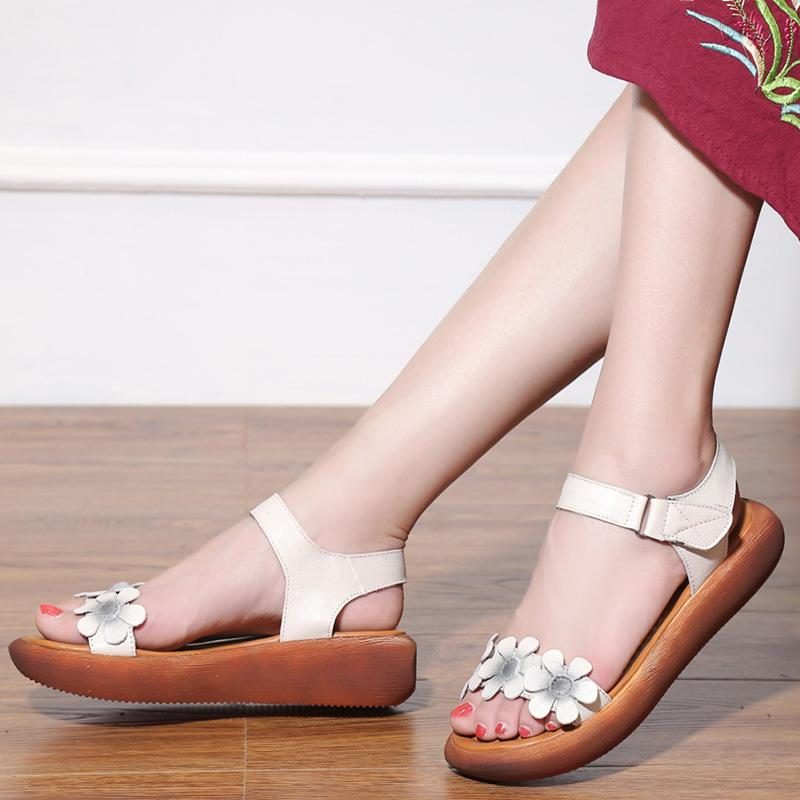 Sommer-retro-leder-blumen-damensandalen