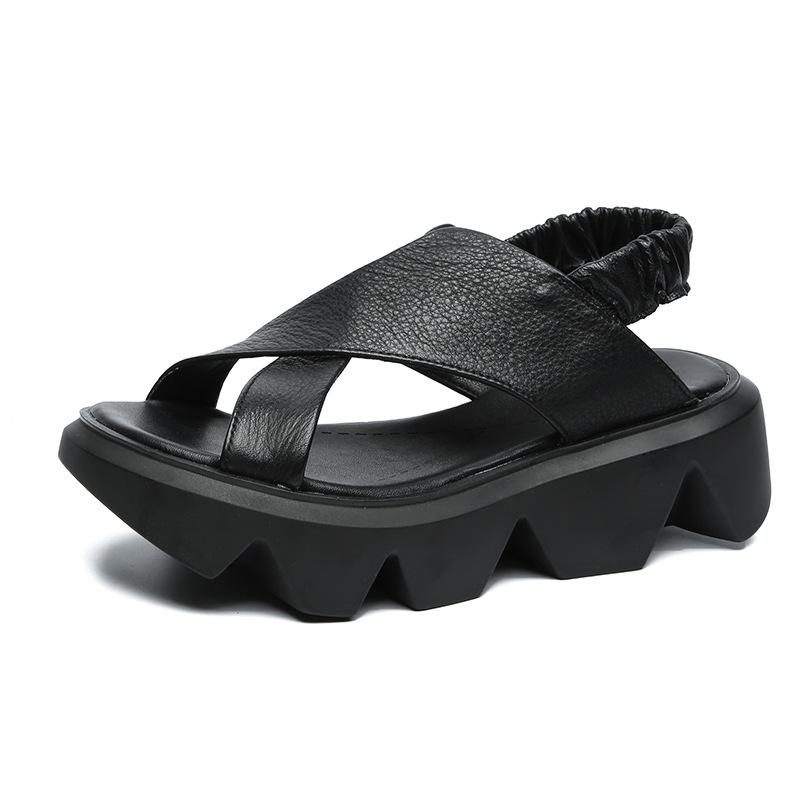 Sommer-retro-leder-strand-plateau-sandalen