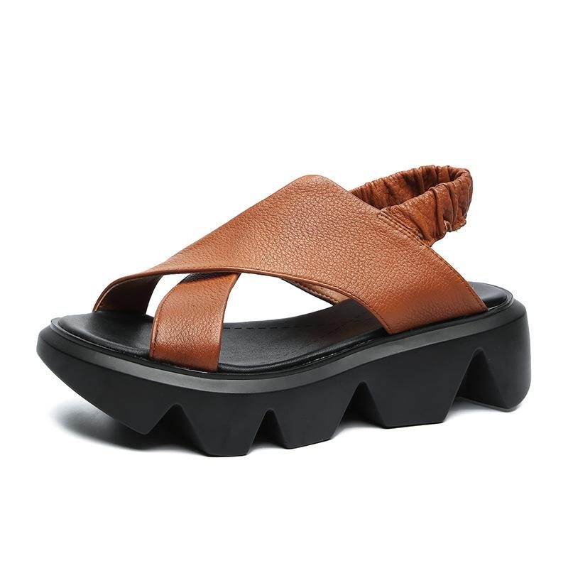 Sommer-retro-leder-strand-plateau-sandalen