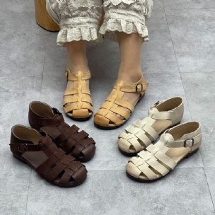 Sommer Vintage Riemchenleder Handgefertigte Freizeitsandalen