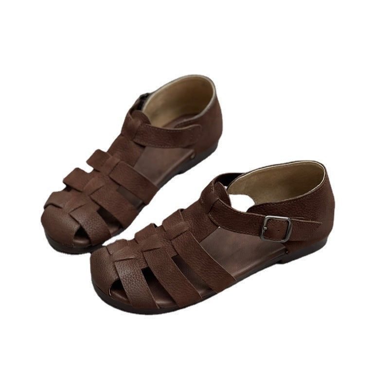 Sommer Vintage Riemchenleder Handgefertigte Freizeitsandalen