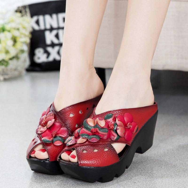 Summer Wedges National Leather Hollow Sandalen