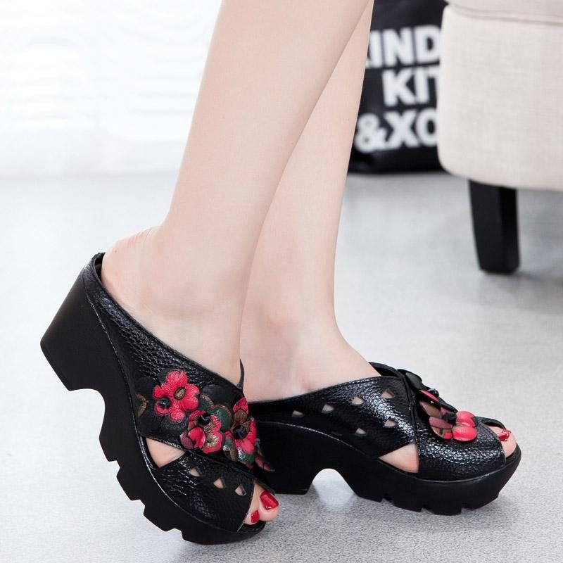 Summer Wedges National Leather Hollow Sandalen