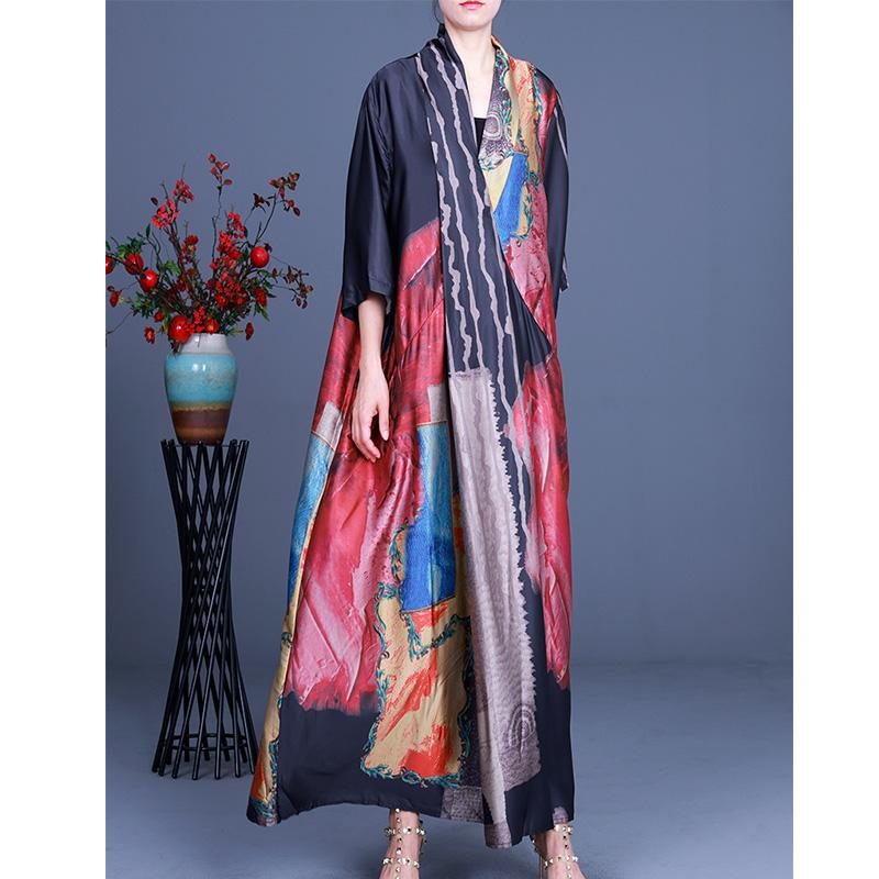 2022 Seidenkleid Mit Patchwork-print Und Mittlerer Taille