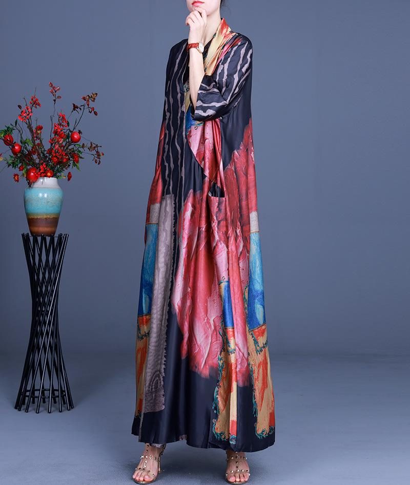 2022 Seidenkleid Mit Patchwork-print Und Mittlerer Taille