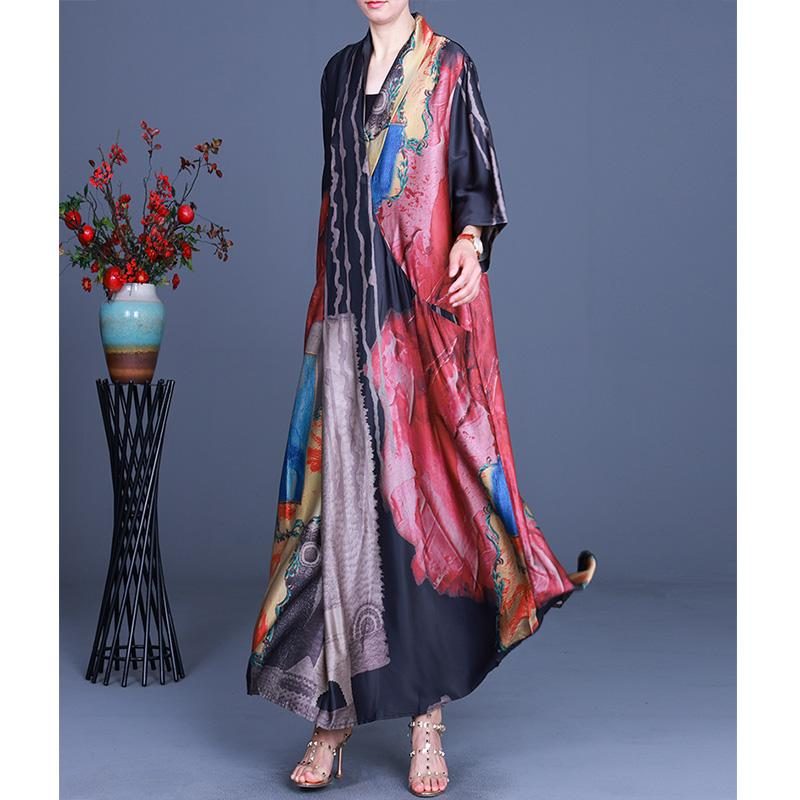 2022 Seidenkleid Mit Patchwork-print Und Mittlerer Taille