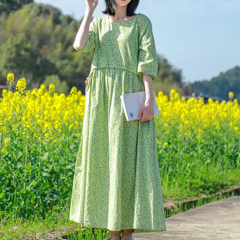 A-linien-sommer-vintage-kleid Aus Baumwolle Mit Blumenmuster