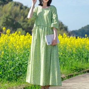 A-linien-sommer-vintage-kleid Aus Baumwolle Mit Blumenmuster