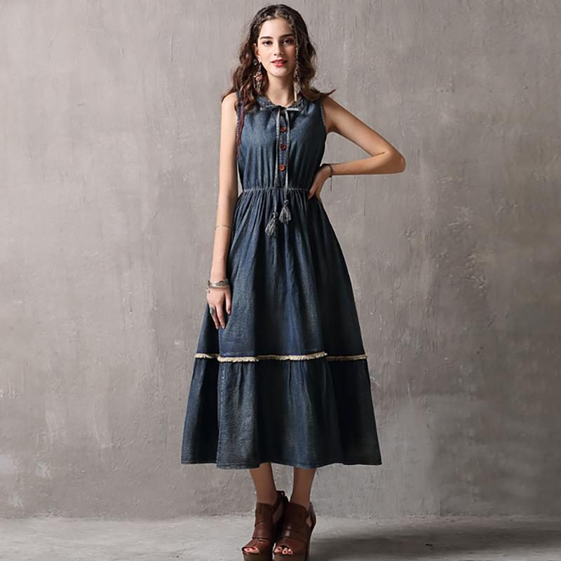 Ärmelloses Sommerkleid Aus Vintage-denim