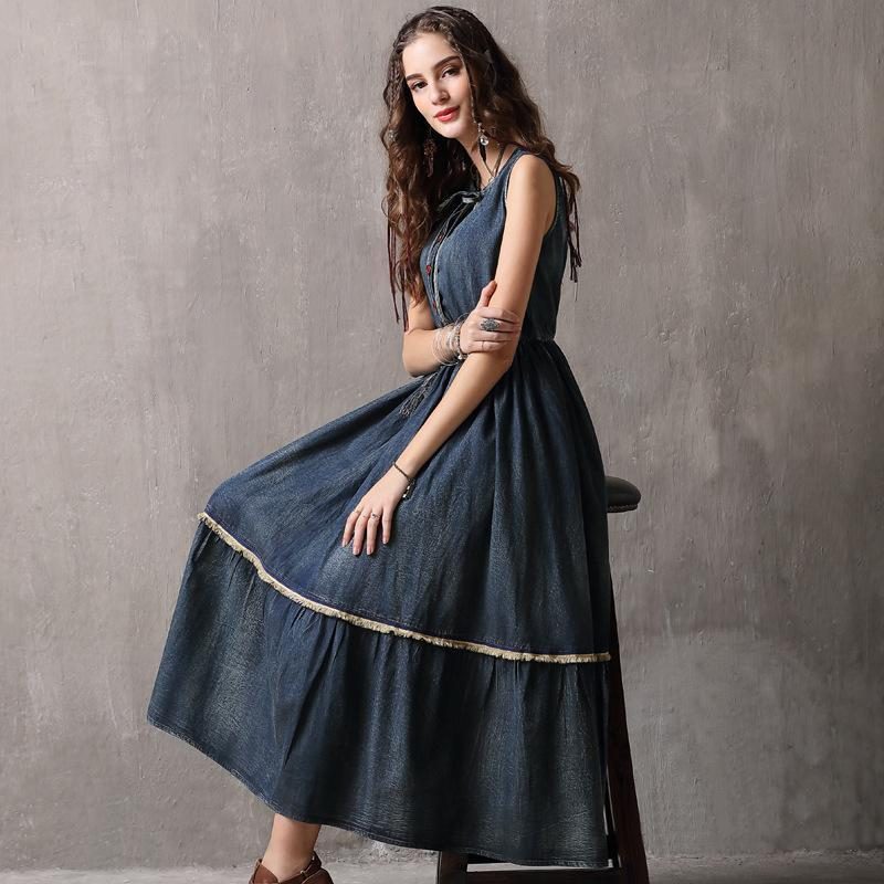 Ärmelloses Sommerkleid Aus Vintage-denim