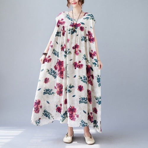 Ärmelloses Sommerkleid Mit Retro-blumenmuster In Übergröße