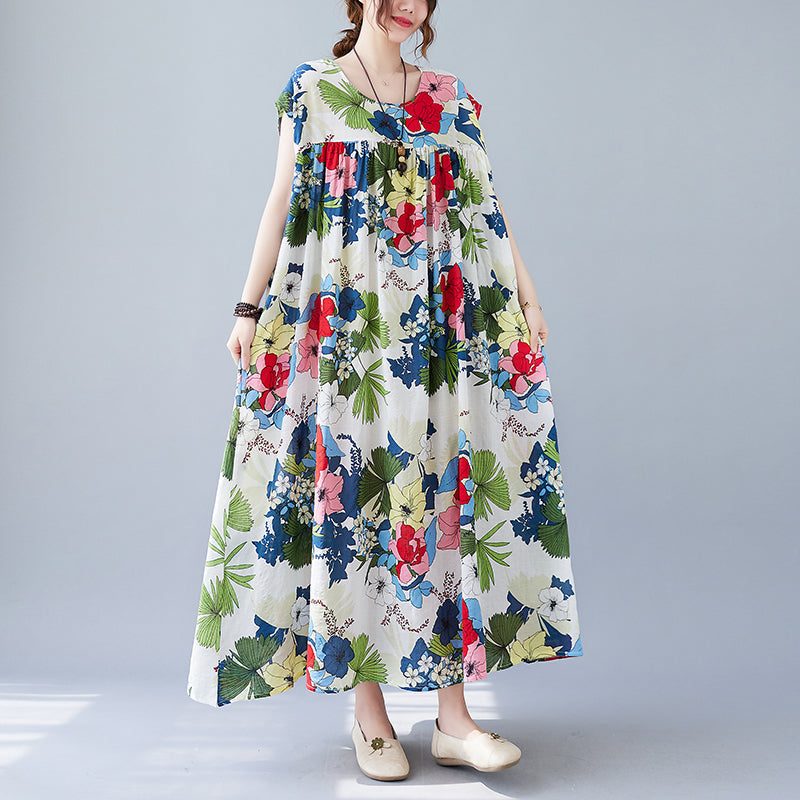 Ärmelloses Sommerkleid Mit Retro-blumenmuster In Übergröße