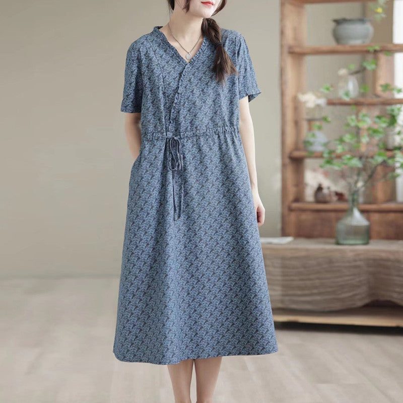 Bequemes Lockeres Sommer-retro-leinen-baumwoll-denim-kleid