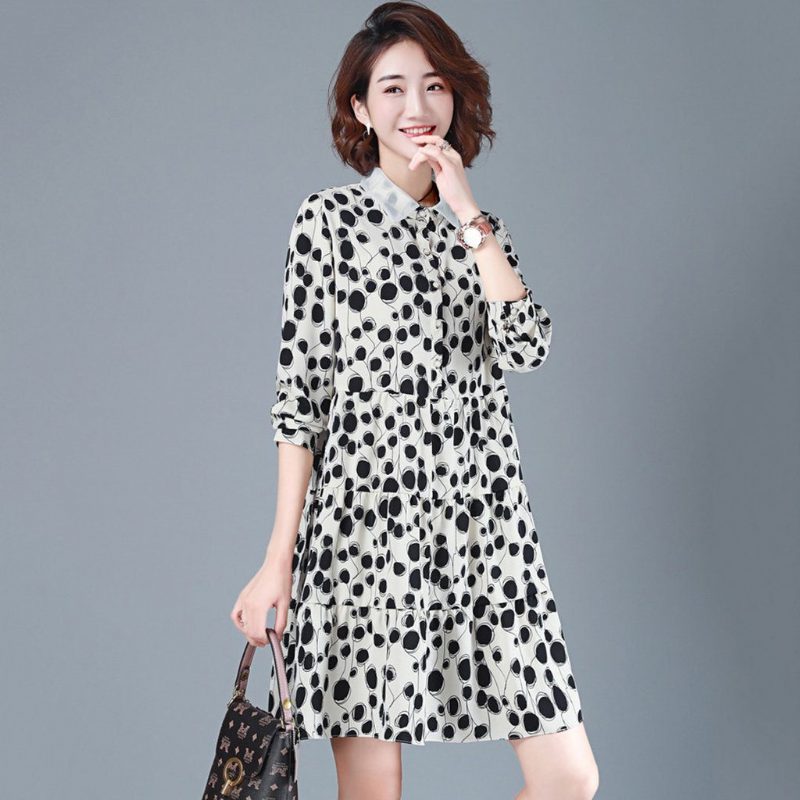 Casual Polka Dots Chiffon-herbst-langarmkleid