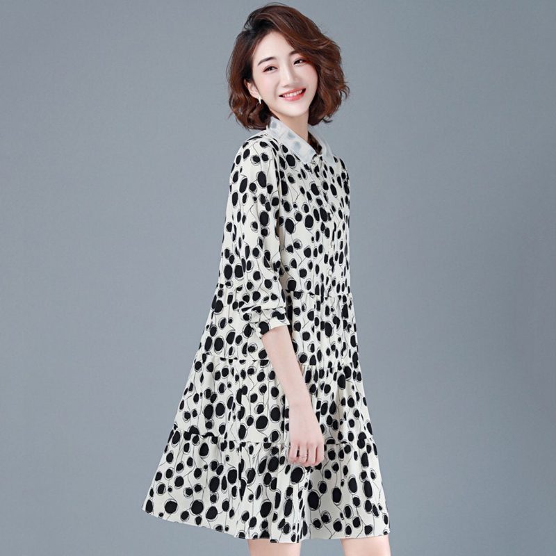 Casual Polka Dots Chiffon-herbst-langarmkleid