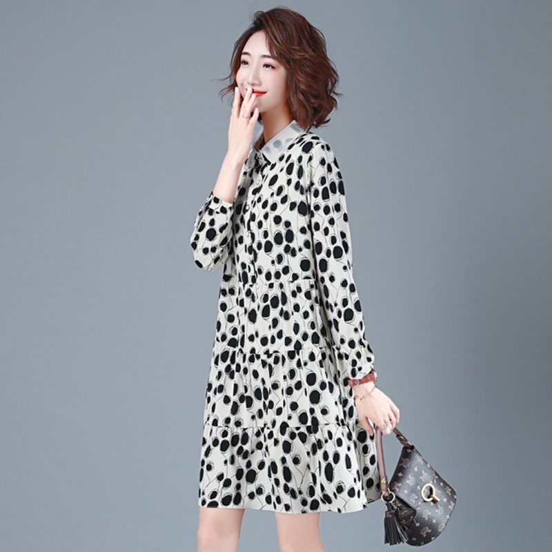 Casual Polka Dots Chiffon-herbst-langarmkleid