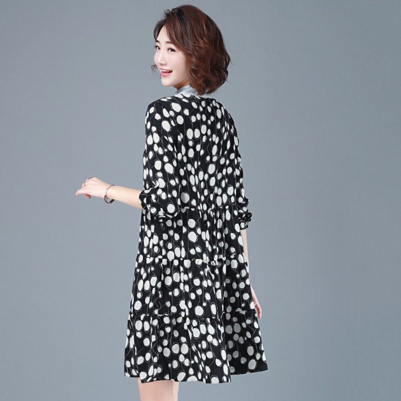 Casual Polka Dots Chiffon-herbst-langarmkleid