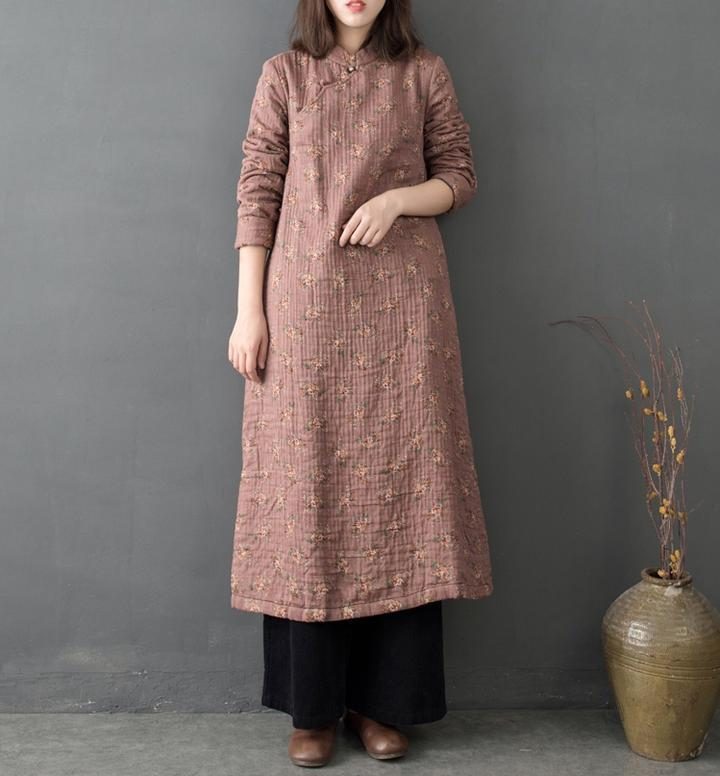 Chinesischer Stil Vintage Loose Floral Cotton Dress