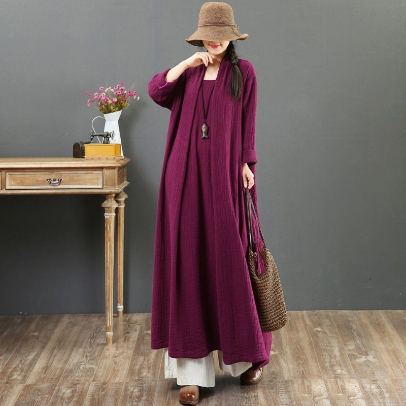 Cotton Slim Large Size Robe Langarm Herbstkleid