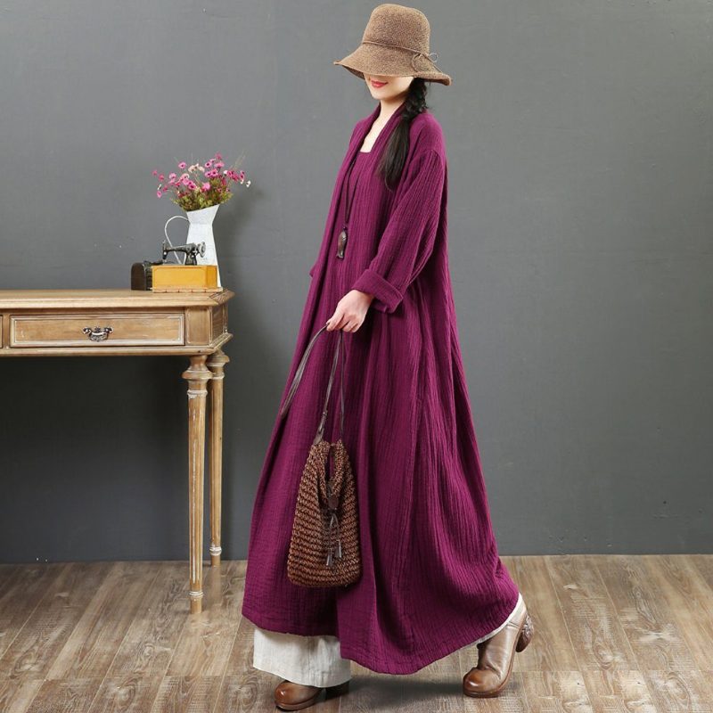 Cotton Slim Large Size Robe Langarm Herbstkleid