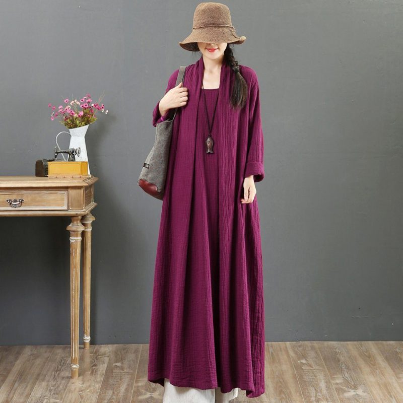 Cotton Slim Large Size Robe Langarm Herbstkleid