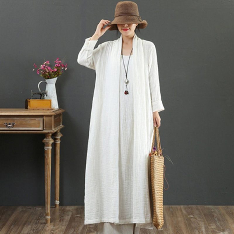 Cotton Slim Large Size Robe Langarm Herbstkleid