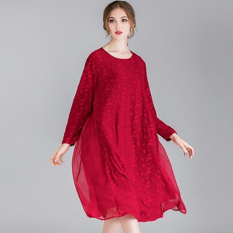 Damen Plus Size Devore Cotton Solid Lace Langarmkleid