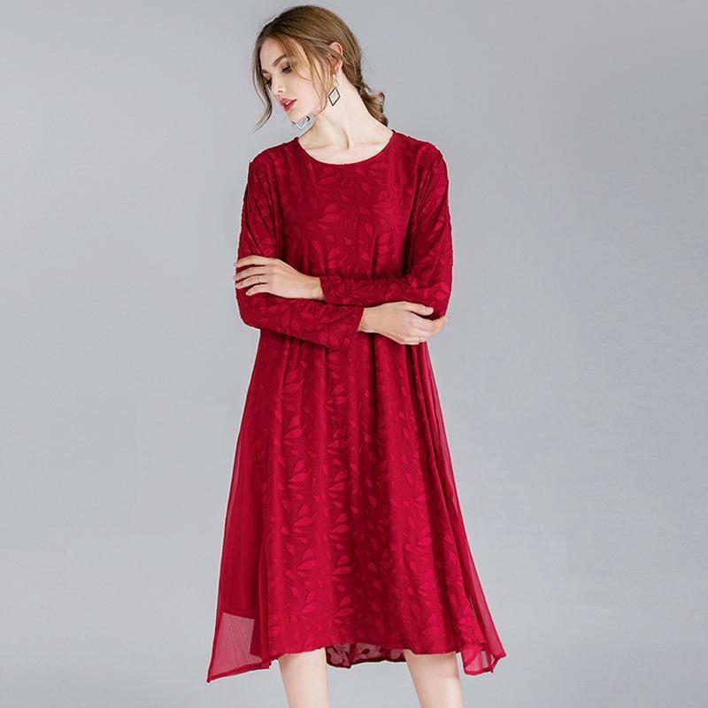 Damen Plus Size Devore Cotton Solid Lace Langarmkleid