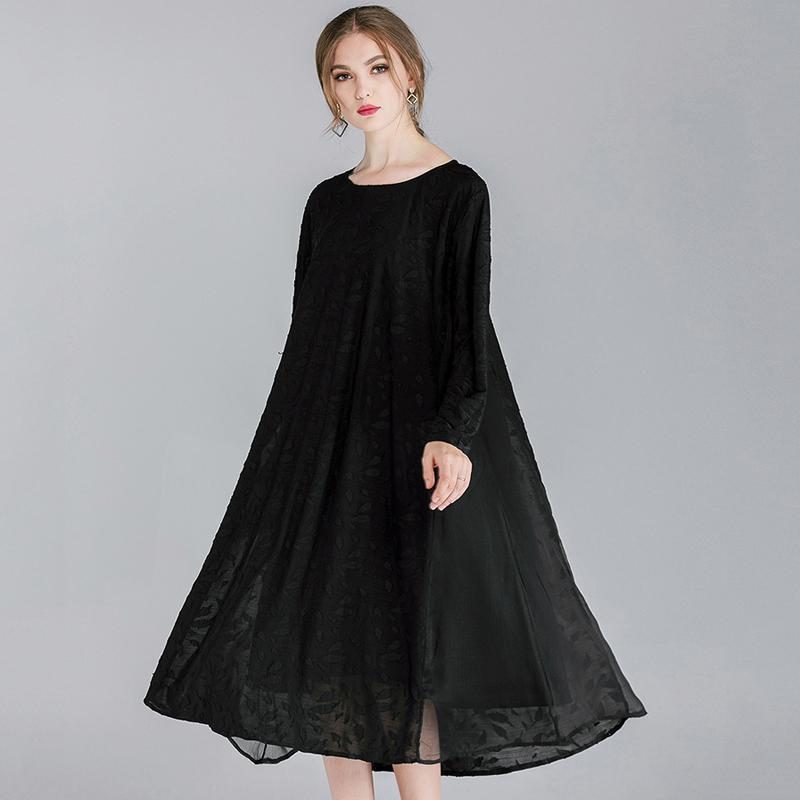 Damen Plus Size Devore Cotton Solid Lace Langarmkleid