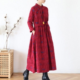 Ethnische Platte Schnalle Baumwolle Leinen Damen Winterkleid