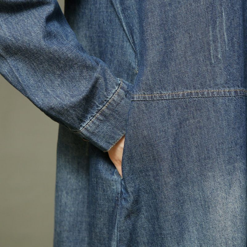 Frauen-denim-lockeres Beiläufiges Langärmliges Kleid