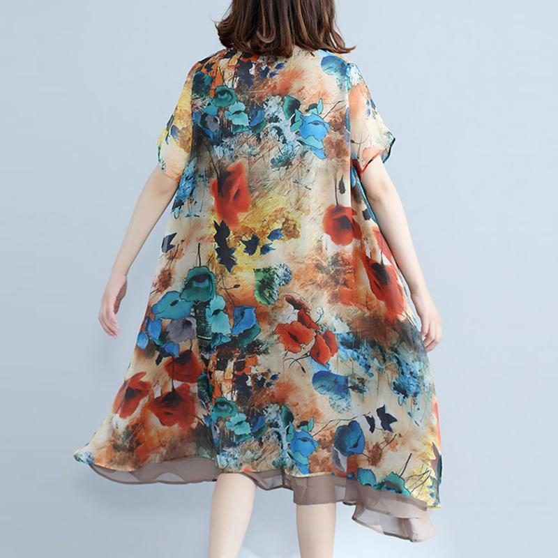 Frauen-sommer-blumen-beiläufiges Lockeres Kurzarm-kleid