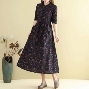 Frühlings-herbst-frauen-retro Lockeres Blumenkleid