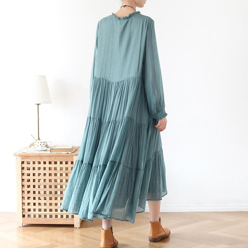 Frühlings-lockeres Beiläufiges Langärmliges Chiffon-kleid Grün