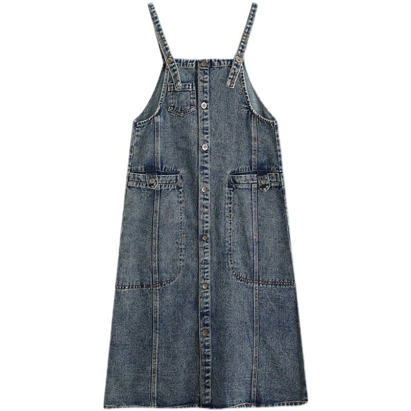 Frühlings-retro-lässiges Lockeres Ärmelloses Baumwoll-denim-kleid