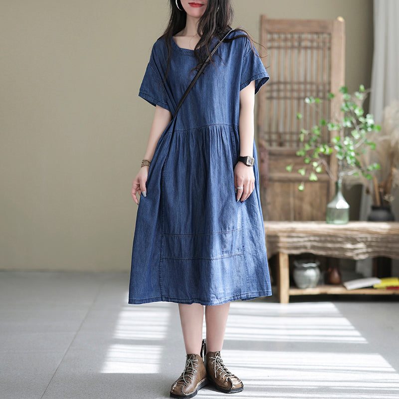 Frühlings-sommer-beiläufiges Lockeres Denim-kleid