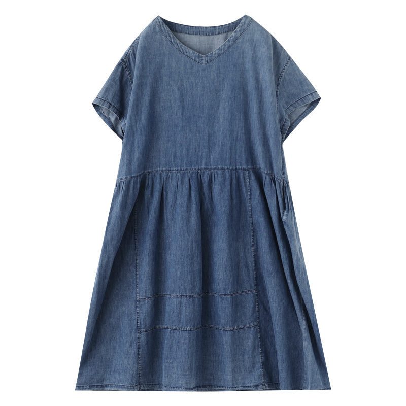 Frühlings-sommer-beiläufiges Lockeres Denim-kleid