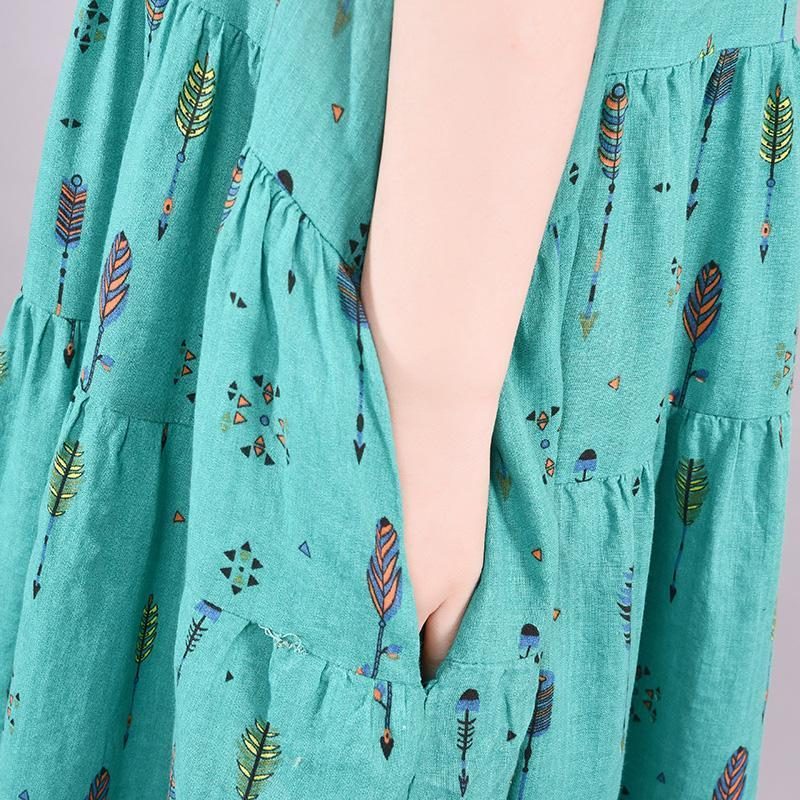 Grüner Pfeil Bedrucktes Lässiges Elegantes Sommer-maxi-kurzarmkleid