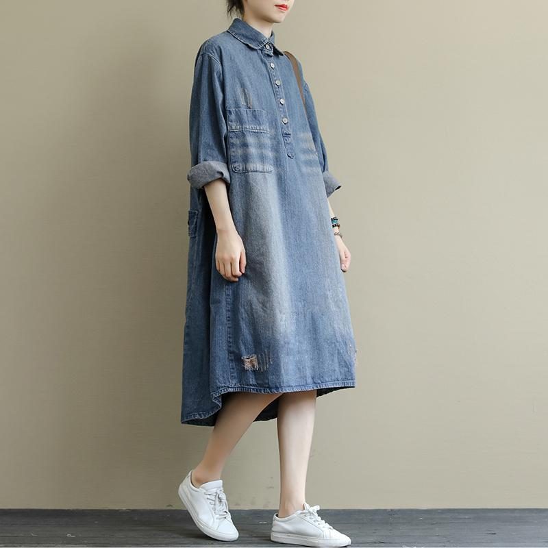 Halblanges Retro-denimkleid Mit Waschung