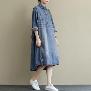 Halblanges Retro-denimkleid Mit Waschung