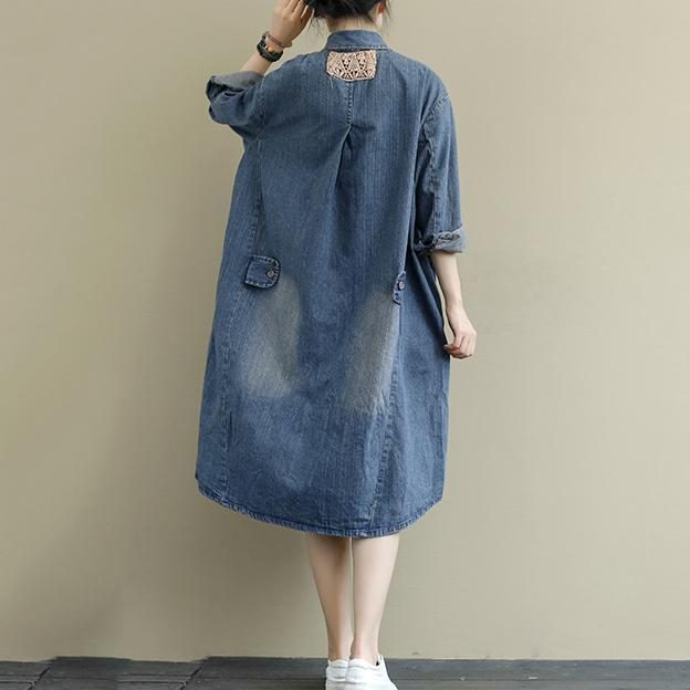 Halblanges Retro-denimkleid Mit Waschung