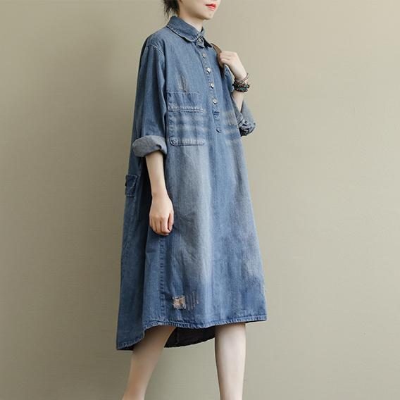 Halblanges Retro-denimkleid Mit Waschung