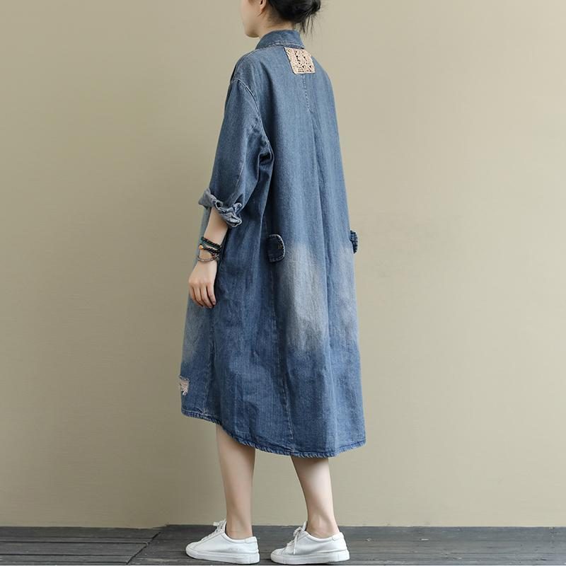 Halblanges Retro-denimkleid Mit Waschung