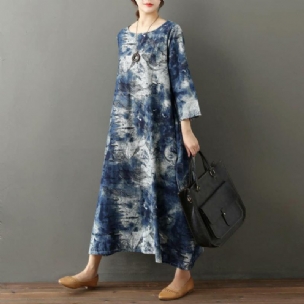 Herbst Retro Loose Thin Cotton Printed Ethnic Long Sleeve Dress