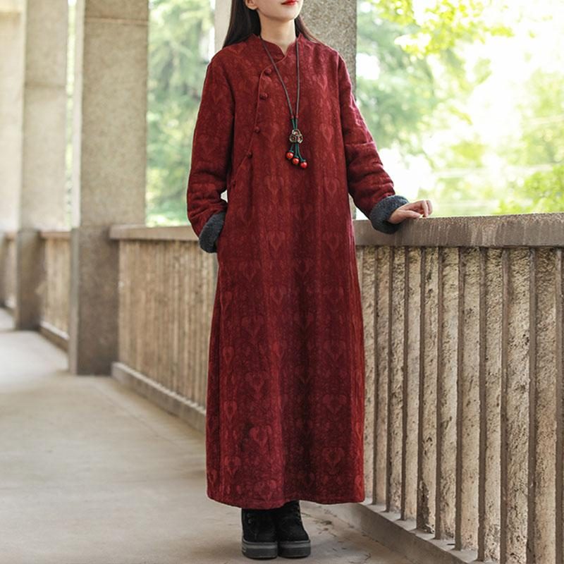 Herbst-winter-retro-kleid Aus Dickem Plüsch Aus Baumwolle Und Leinen