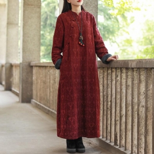 Herbst-winter-retro-kleid Aus Dickem Plüsch Aus Baumwolle Und Leinen