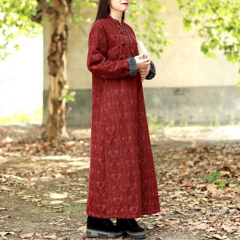 Herbst-winter-retro-kleid Aus Dickem Plüsch Aus Baumwolle Und Leinen