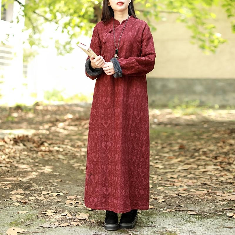 Herbst-winter-retro-kleid Aus Dickem Plüsch Aus Baumwolle Und Leinen