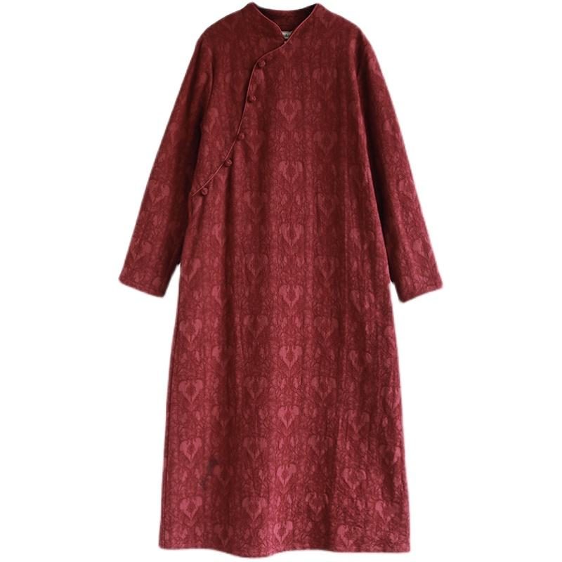 Herbst-winter-retro-kleid Aus Dickem Plüsch Aus Baumwolle Und Leinen